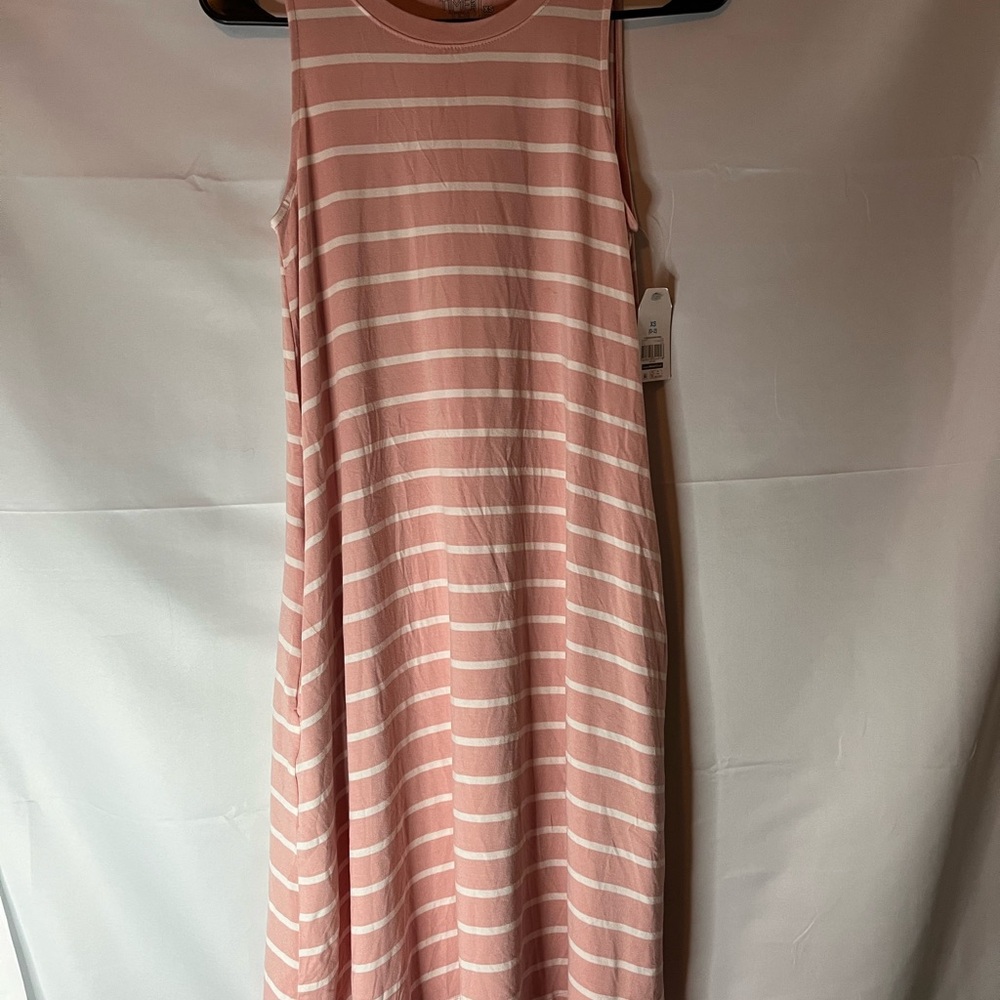 Time and Tru Blush Pink and White Striped Midi Swing Dress